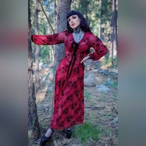 Wax Poetic Oxblood Dress in flocked spiderwebs Size M